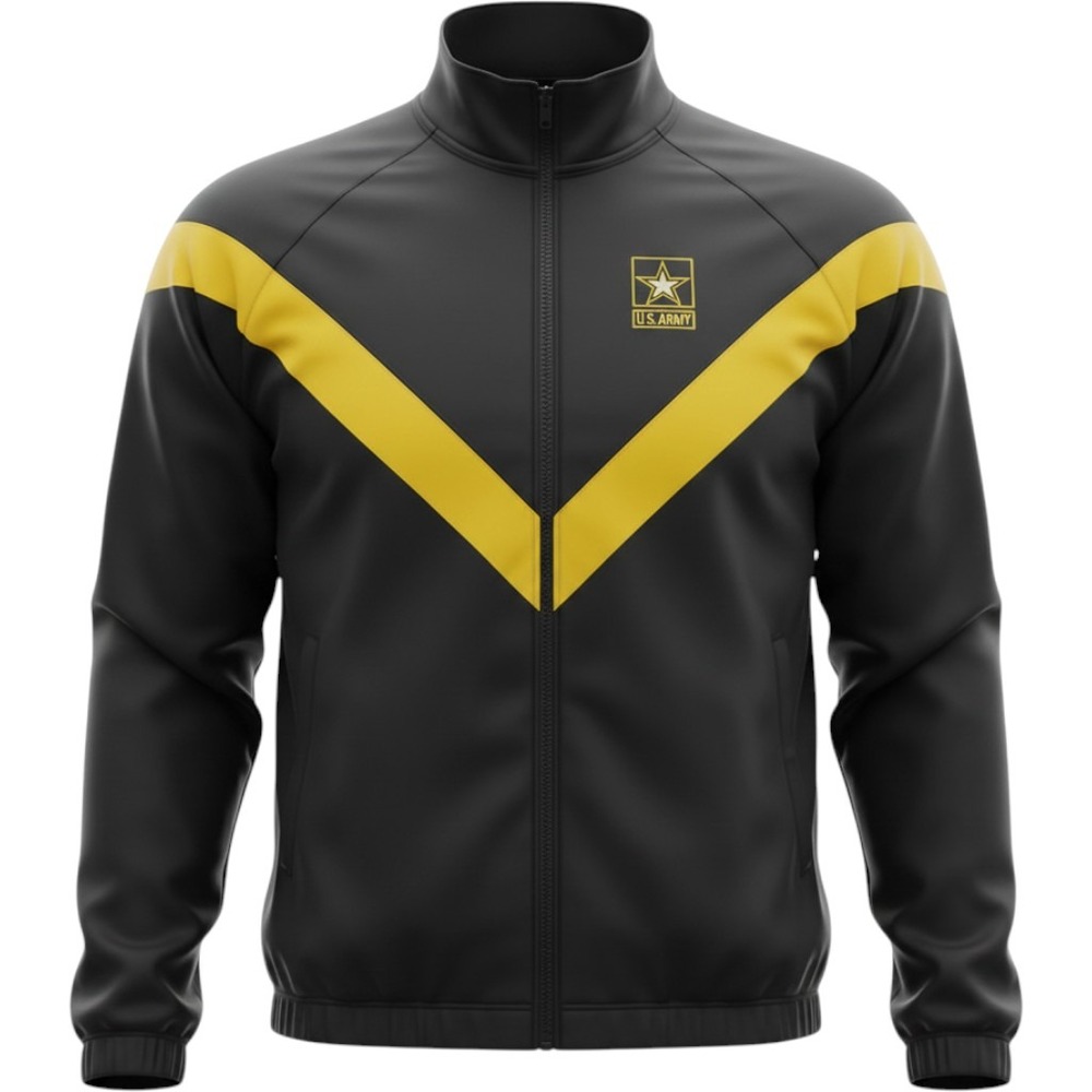 US Army APFU Physical Fitness Uniform Jacket Black Yellow Chevron Medium Reg